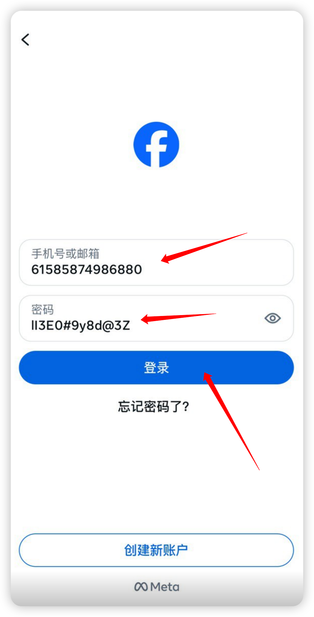 手机 App：输入自己的账号和登录密码。图中资料仅用于演示。